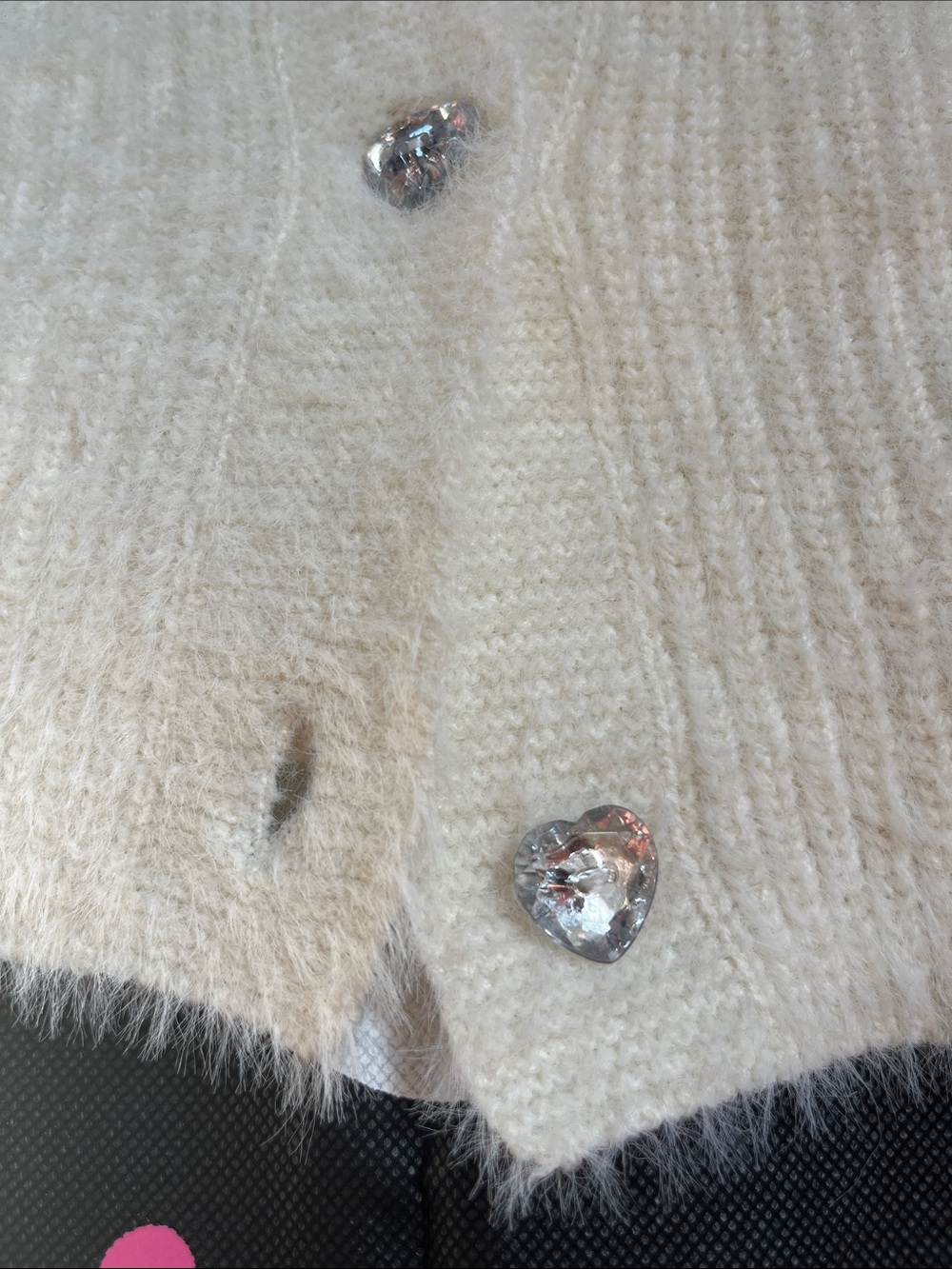 Super soft cardigan sweater with crystal heart shaped buttons - Picture 3 of 15